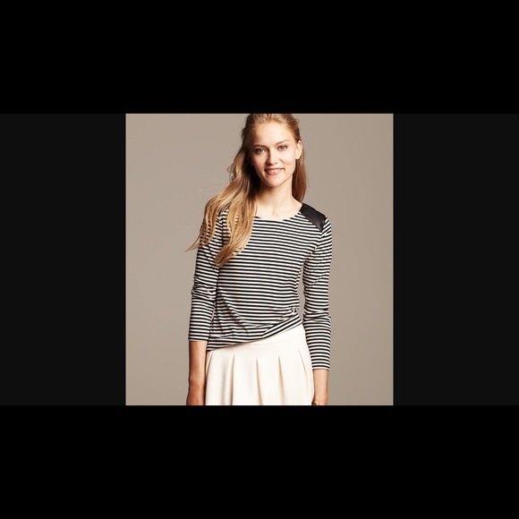 Banana republic striped top with leather shoulders - Picture 1 of 3