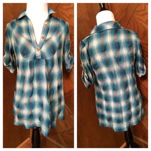 Teal & beige plaid tunic