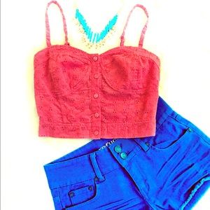 Orange eyelet crop tank