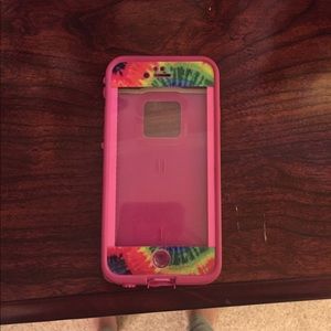 Pink IPhone 6 lifeproof case w/ tie dye stickers