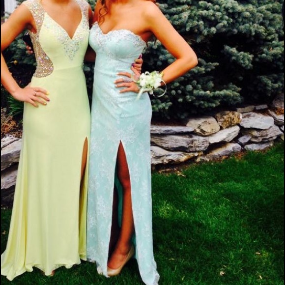 light blue lace prom dress