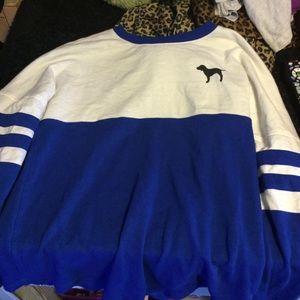 VS PINK royal blue and white crew neck