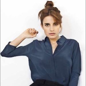 Everlane Silk Round Collar Blouse - Navy