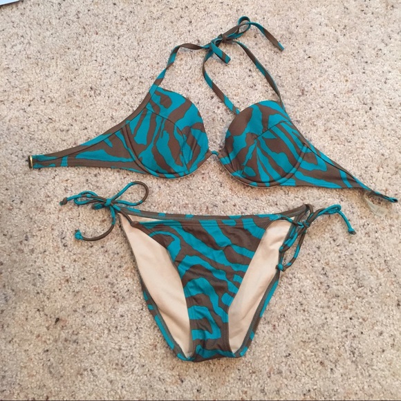 Victoria's Secret turquoise/brown zebra bikini set