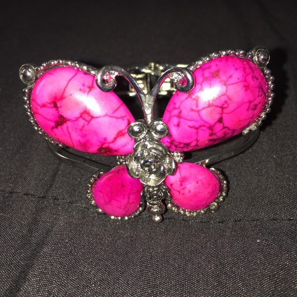 Hot Pink Butterfly open cuff bracelet