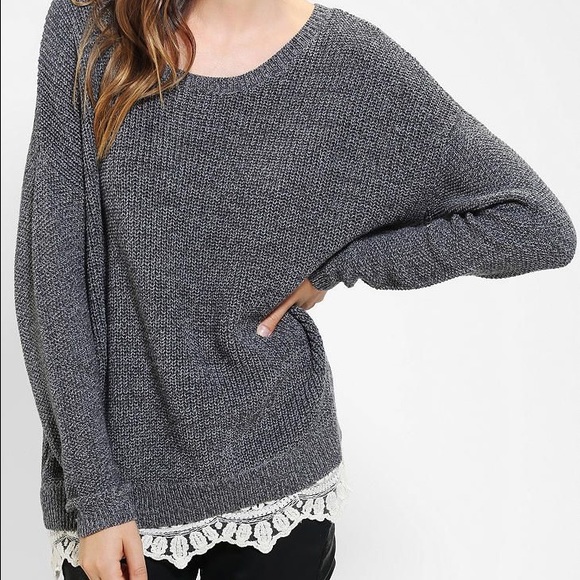 Urban Outfitters Sweaters - Urban outfitters grey lace trim knit sweater