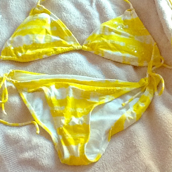 OP yellow and white swimsuit