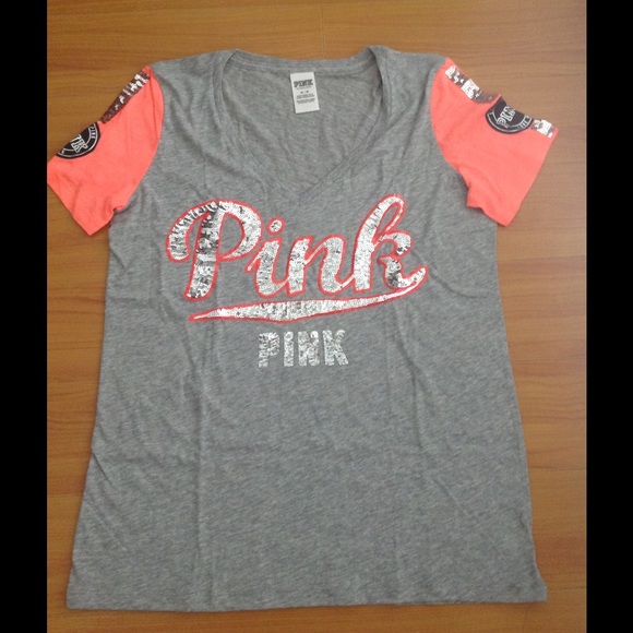 PINK Victoria's Secret Tops - Gorgeous VS coral and grey bling shirt. Size M