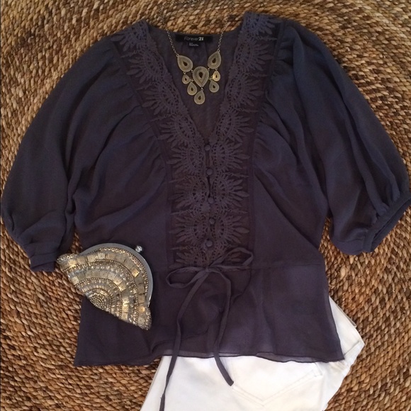 Forever 21 Sheer Grey Top - Picture 2 of 3