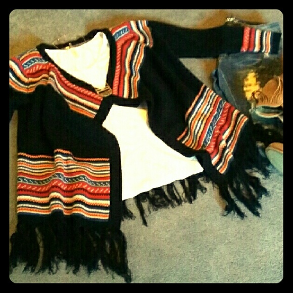 SOLD LLOVE navy fringe cardi