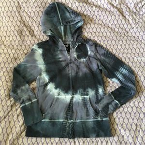 Comfy gray and blue tie-dyed zip up hoody