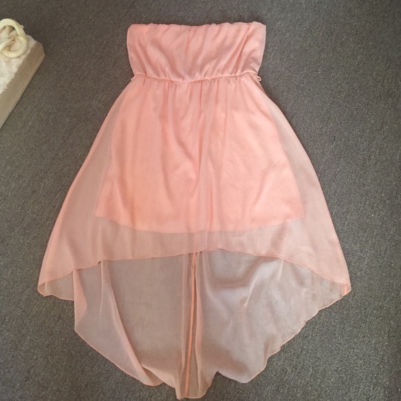 Deb Dresses & Skirts - Deb Strapless Peach Shimmer Hi-Low Dress