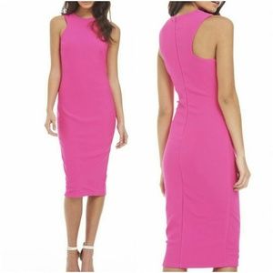 CERISE CUT IN NECK MIDI DRESS