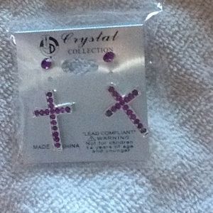 Purple cross earrings