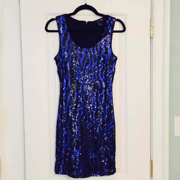 Blue and black sequin bodycon dress
