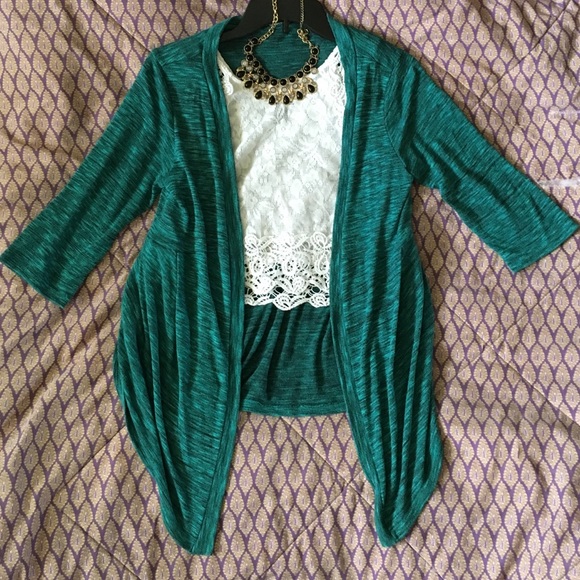 Thin green/turquoise  sweater with black accents
