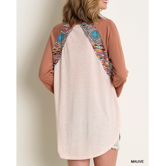 Tribal Ethnic Print Baseball Tee / Top - Picture 2 of 4