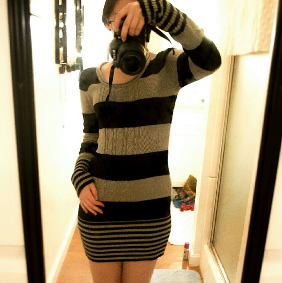 Gray and Black Sweater Dress