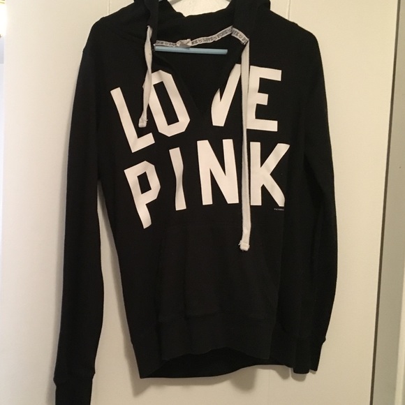 Black V-neck hoodie PINK by Victoria Secret