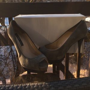 Zara suede open toe pumps