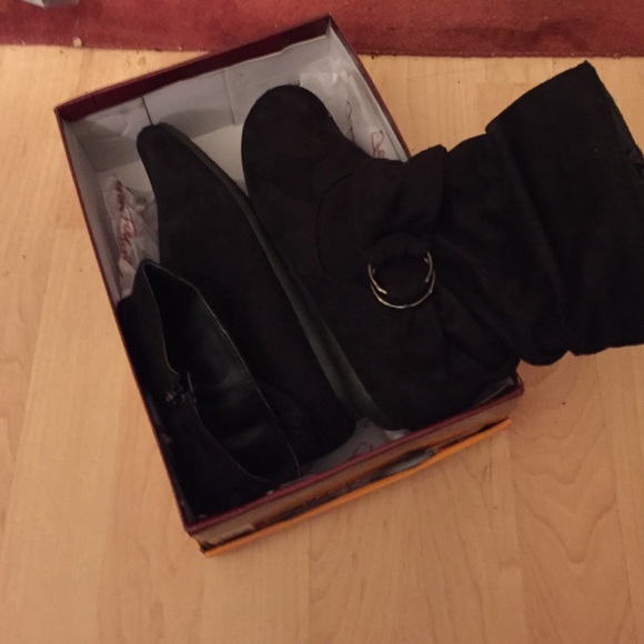 Black faux velvet ankle boots
