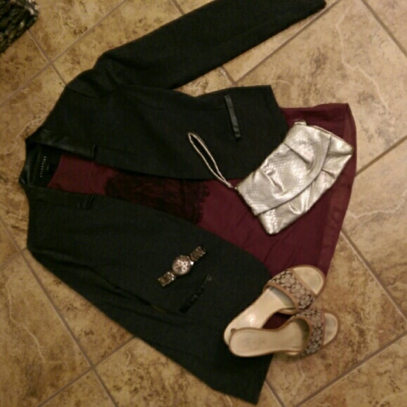 Grey blazer with pleather accents