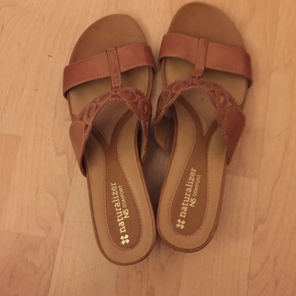 Tan leather slip on sandals