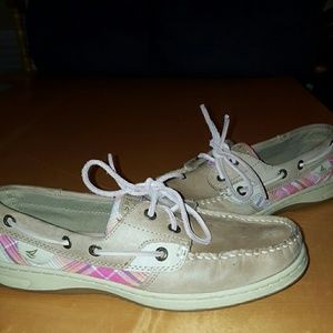 Sperry pink plaid boat shoes