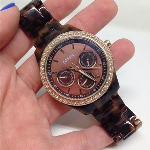 Tortoise Shell Fossil Watch with Bling Detail!