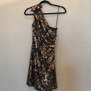Black and Gold One Shoulder Sequin Dress