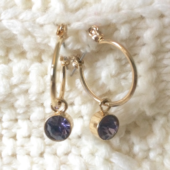 Jewelry - NWOT Small Gold Hoops w Purple Stone