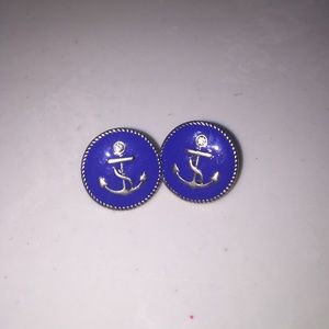 Earrings. Blue anchor studded earrings with backs
