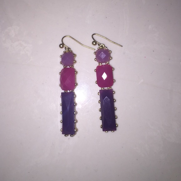 Earrings. Purple, pink, light purple, gold metal.
