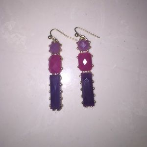 Earrings. Purple, pink, light purple, gold metal.