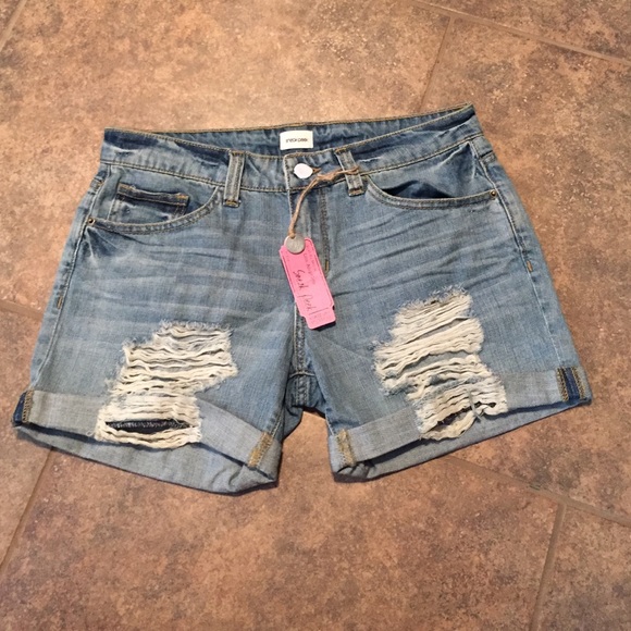 Distressed denim shorts