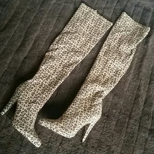 Colin Stuart Thigh High Cheetah Print Heeled Boots