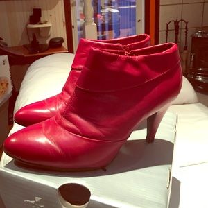 Red medium heel booties