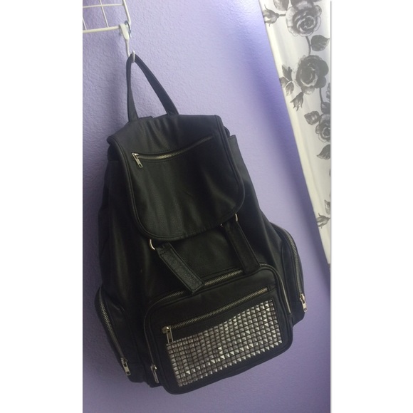 Black and Silver Studded Leather Backpack