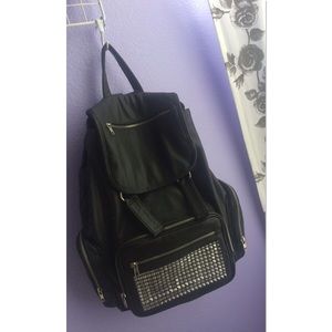 Black and Silver Studded Leather Backpack