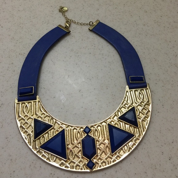 Royal blue gold plate leather necklace 💍👠👗