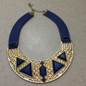 Royal blue gold plate leather necklace 💍👠👗