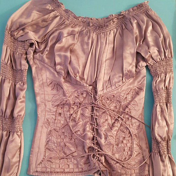 Silk embroidered peasant top