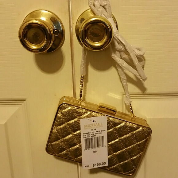 Final price! Michael kors gold quilted box clutch