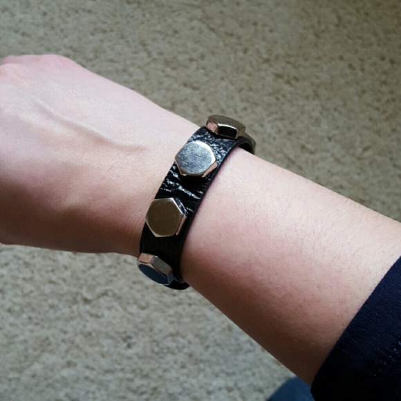 Jewelry - Silver Studded Black Leather Bracelet