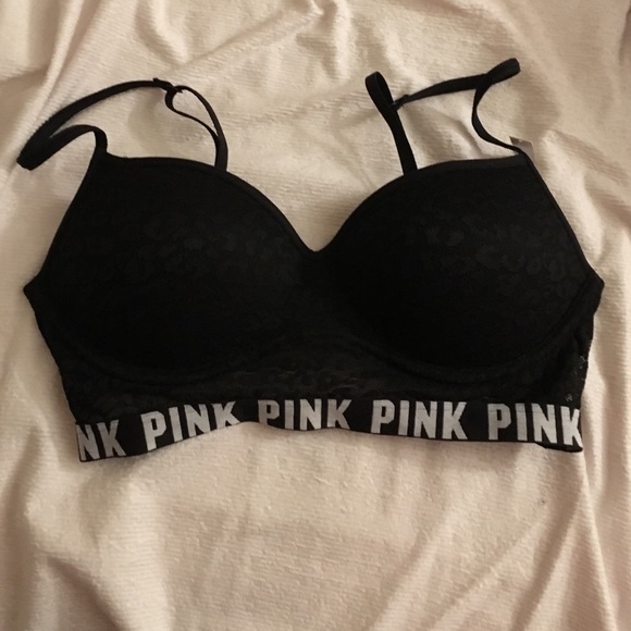 VS Pink push up bra. Black leopard lace pattern