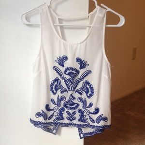Embroidered open back tank top