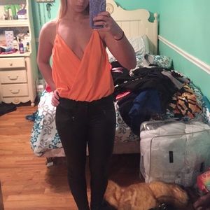 Orange/coral backless bodysuit