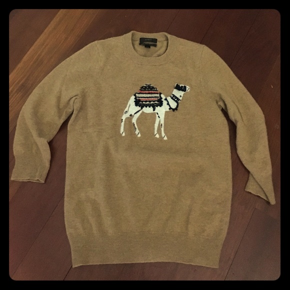 J crew camel animal sweater size S