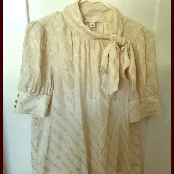 BR pussybow silk blouse with gold knot buttons