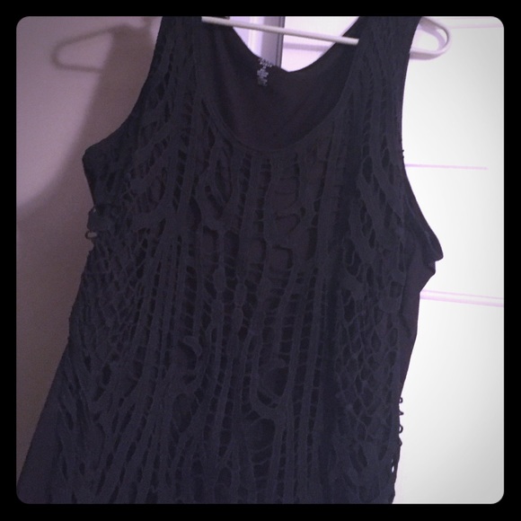 Black tank top with crochet detail